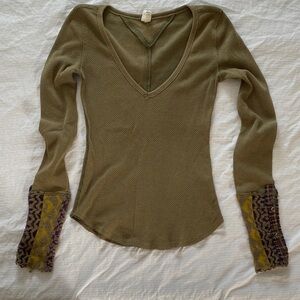We The Free Olive Long Sleeve Top with decorative cuffs